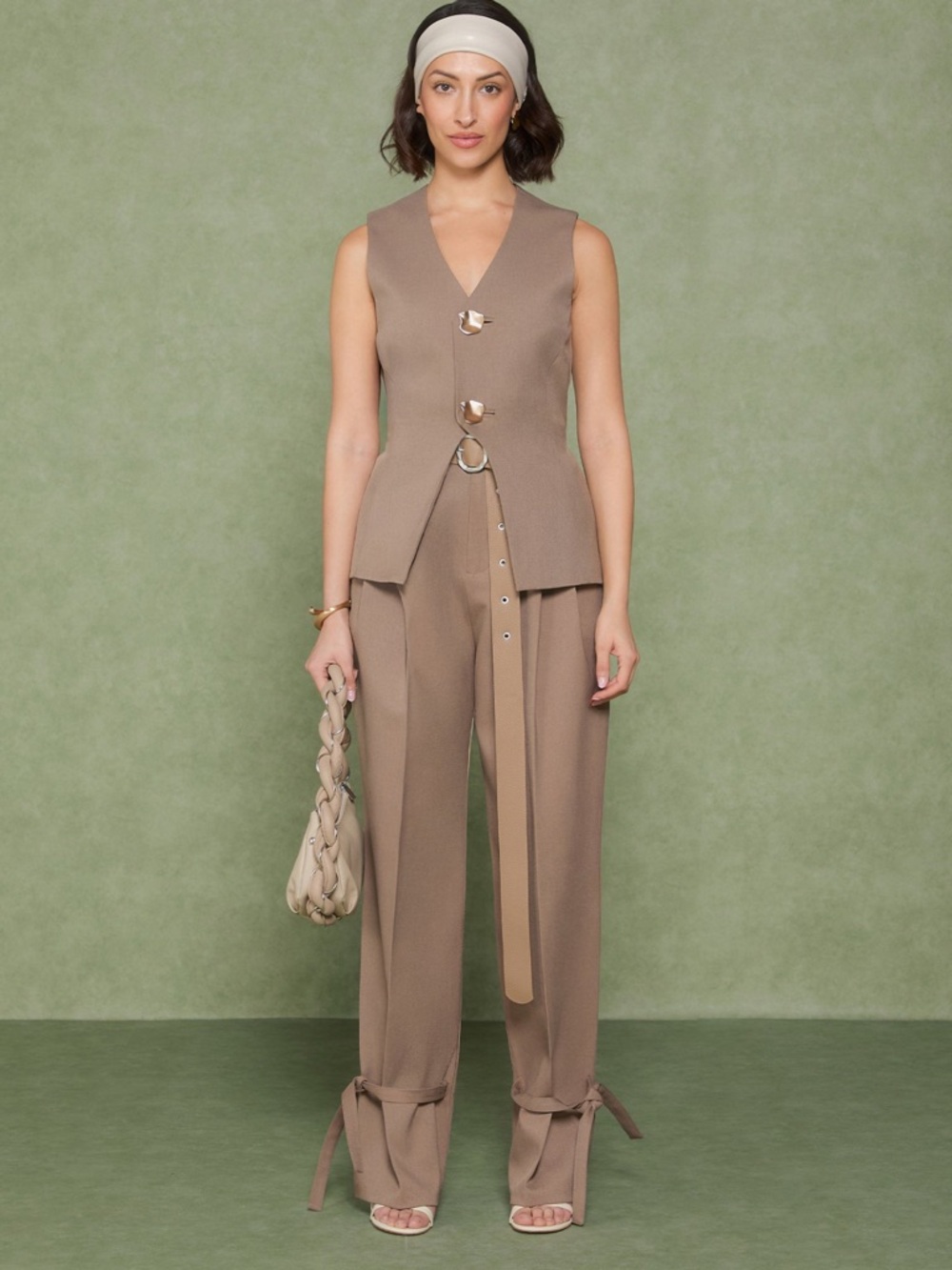 Maniere De Voir Suzanne tailored trouser with belt and ankle ties size 10 NWT - Picture 8 of 11